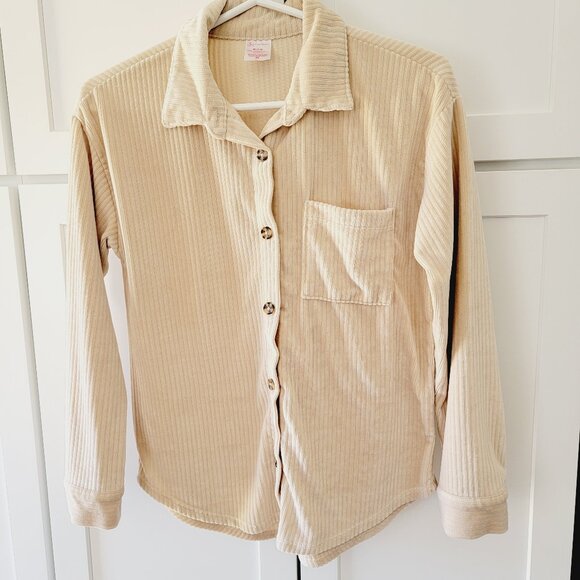 No Boundaries women's Medium M Beige button down up shirt - Picture 1 of 7